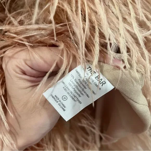 NWT The Bar Tan Andre 100% Ostrich Feather One Shoulder Mini Dress 2